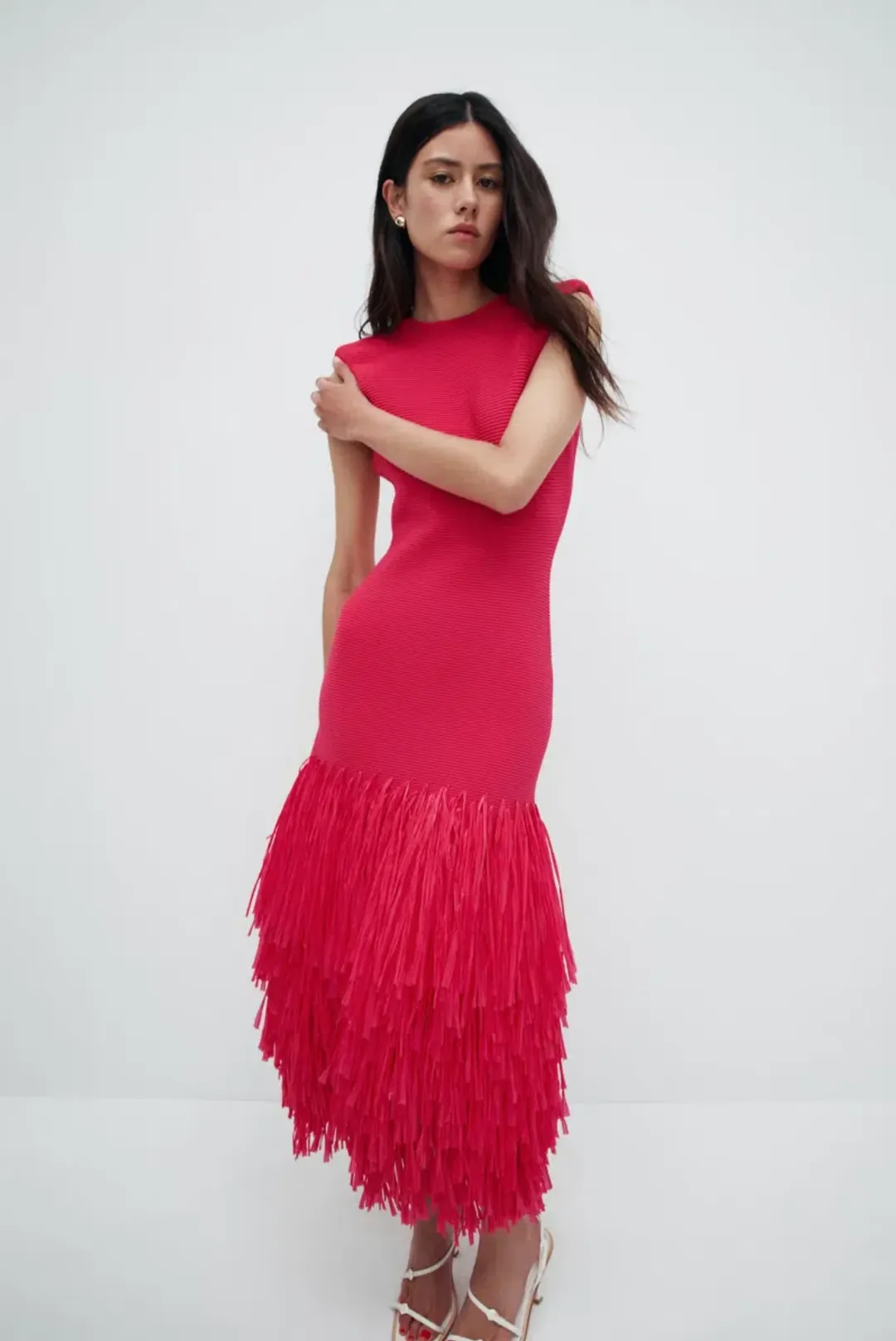 Aje Rushes Raffia Knit Midi Dress for rent on The Volte - main image