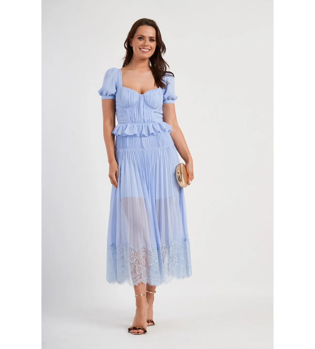 Self Portrait Blue Chiffon Midi Dress Size 10 - Image 3