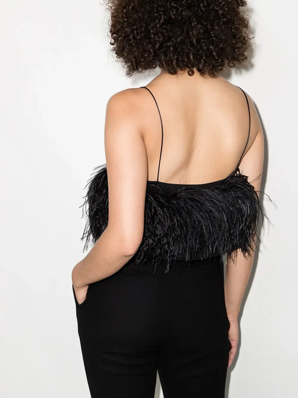 16ARLINGTON Poppy Cropped Feather Cami Top Black Size 12 - Image 2