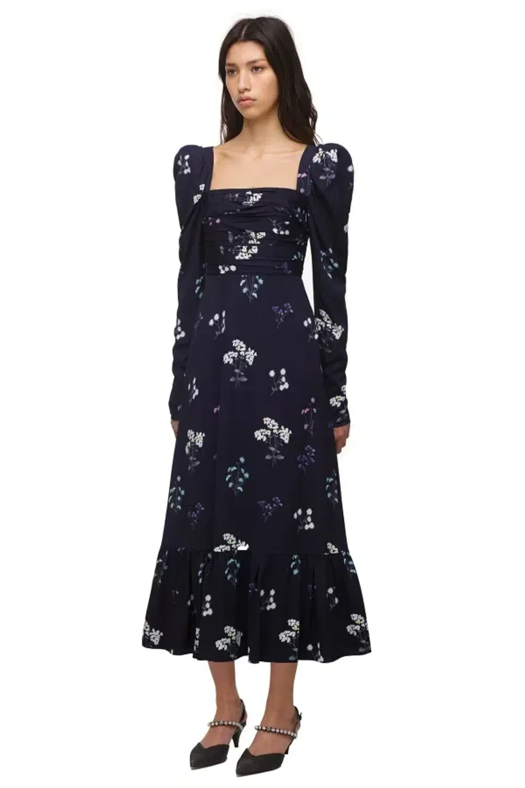 Self Portrait Navy Vintage Floral Midi Dress Size 10 for rent on The Volte - main image