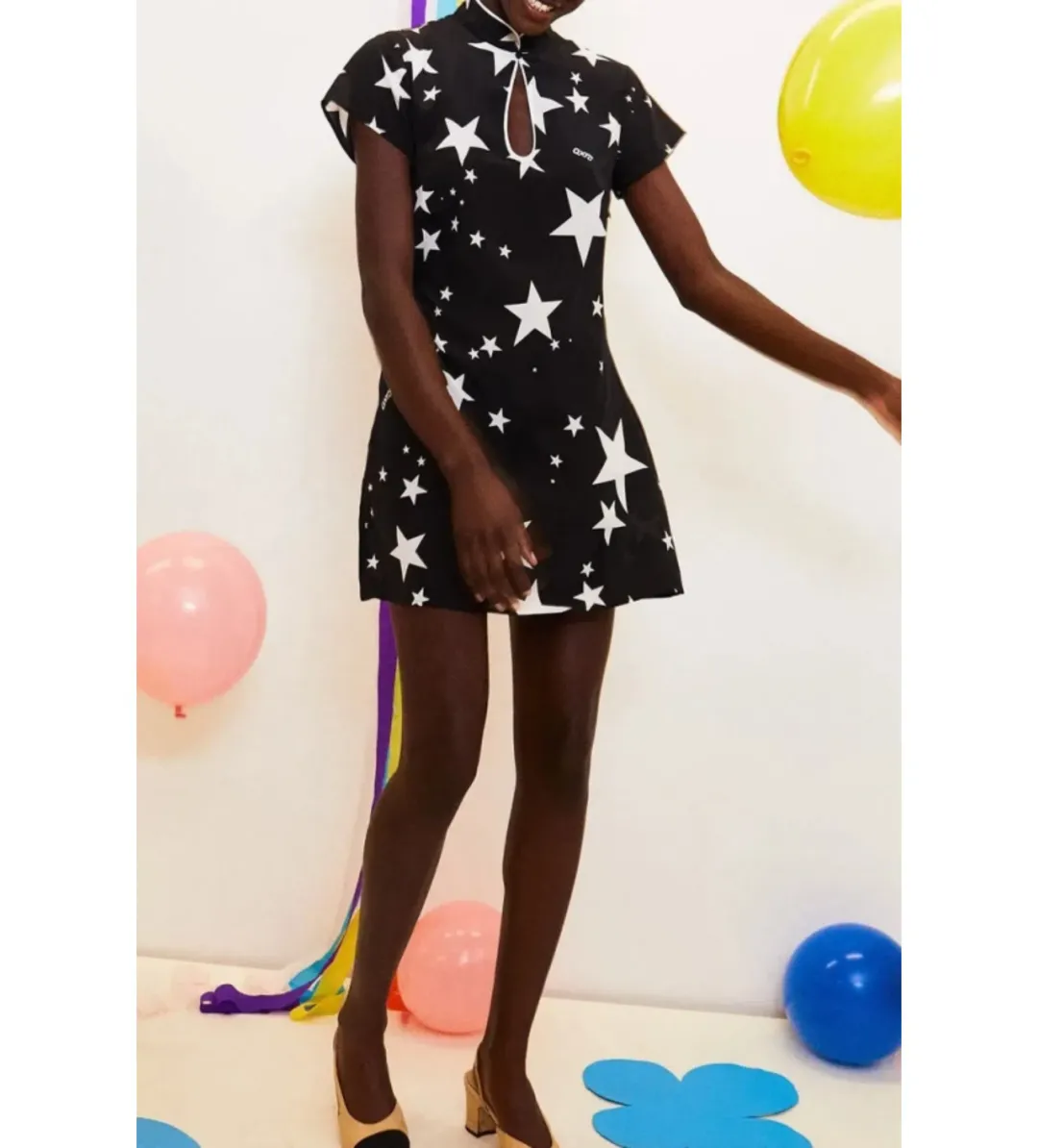 Rixo Lolita Star Mini Dress in Black Print Size UK 10 for rent on The Volte - main image