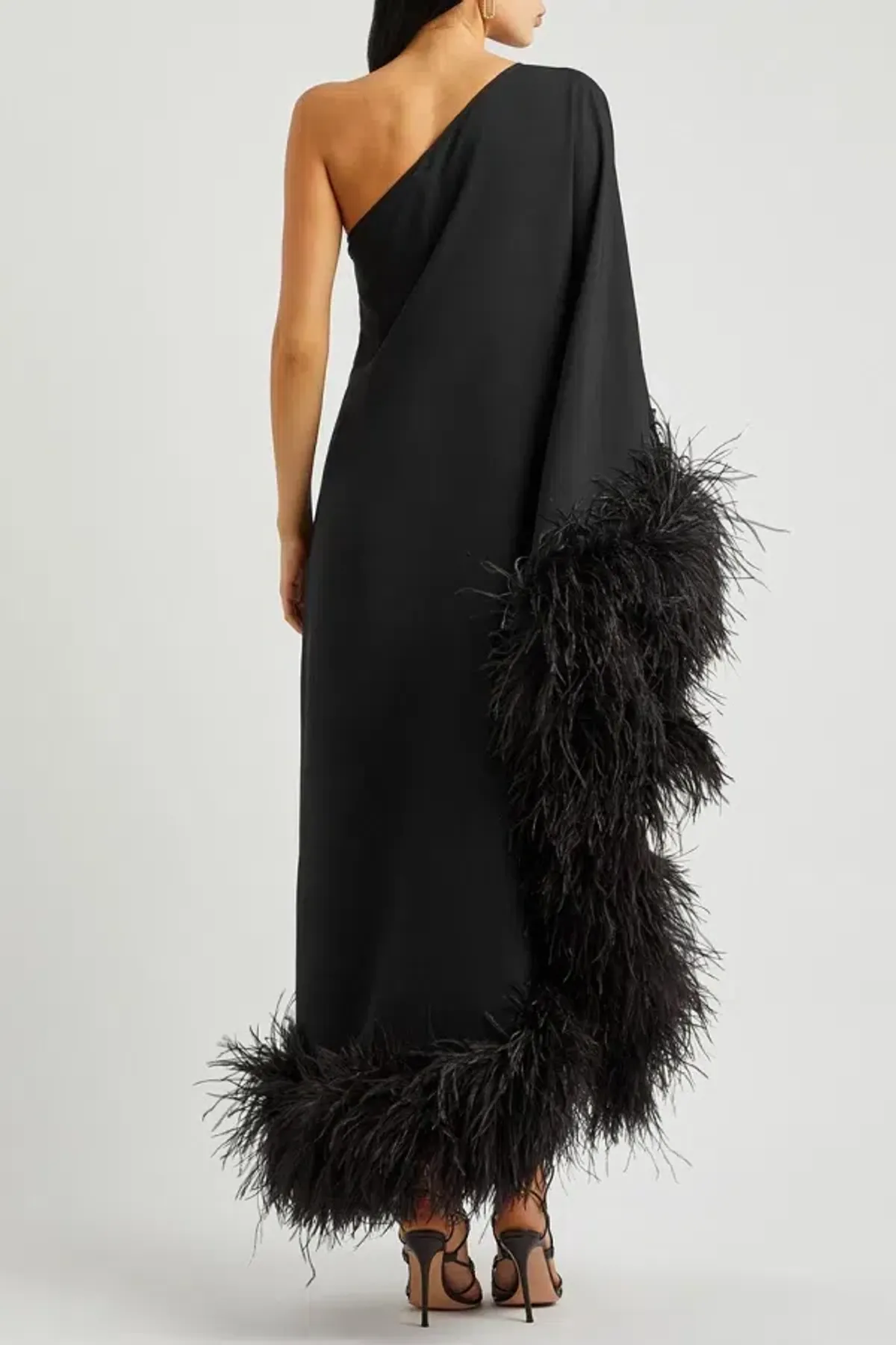 Taller Marmo Ubud Feather One Shoulder Gown Black Size 10 - Image 2