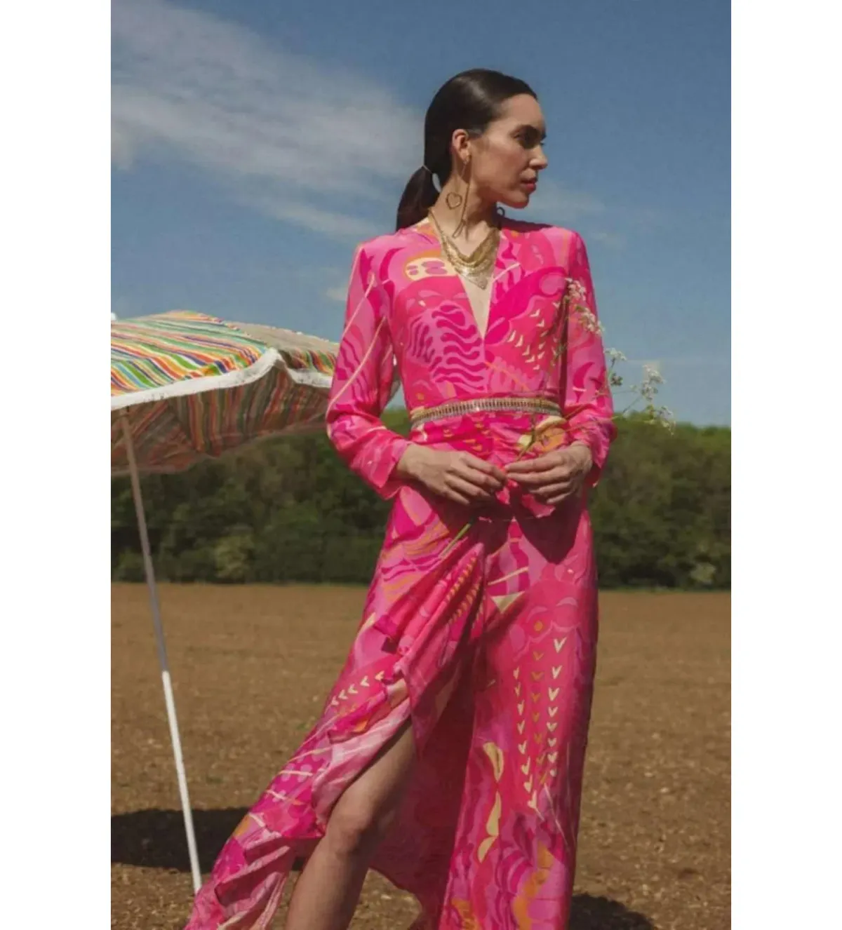 Rixo Rose Psychedelic Butterfly Dress Pink Print Size UK 10 - Image 3