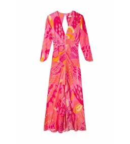 Rixo Rose Psychedelic Butterfly Dress Pink Print Size UK 10 for rent on The Volte - image 5
