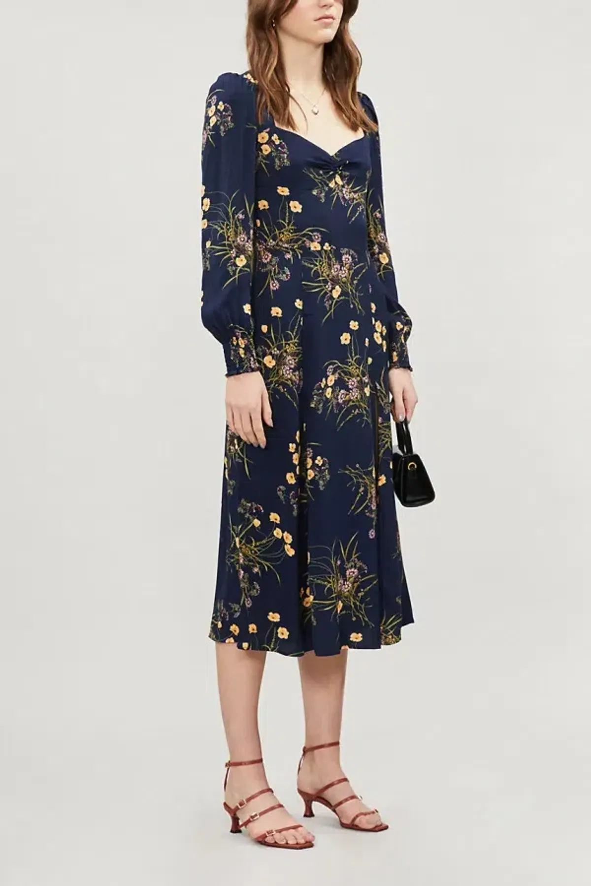Reformation Wallflower Midi Dress Navy Floral Size 12 - Image 1