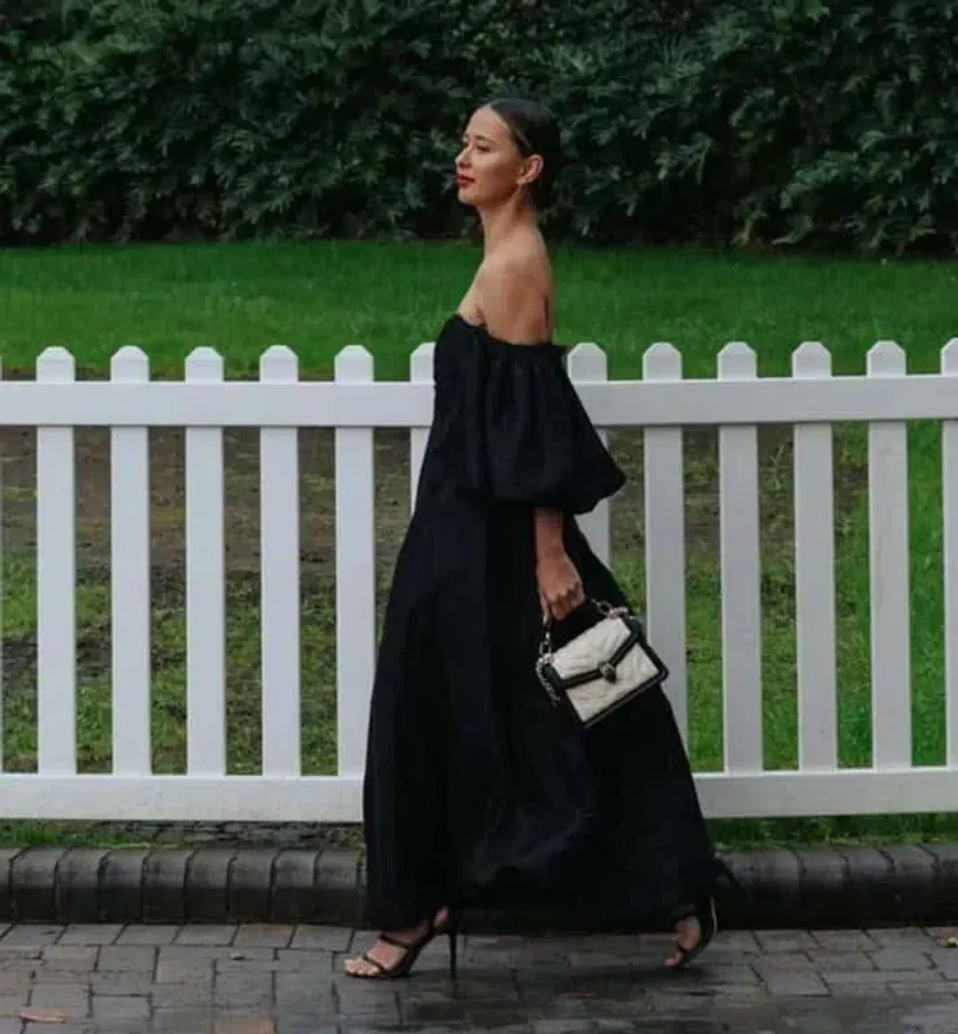 Aje Eugenie Off Shoulder Midi Dress Black Size UK 10 for rent on The Volte - main image