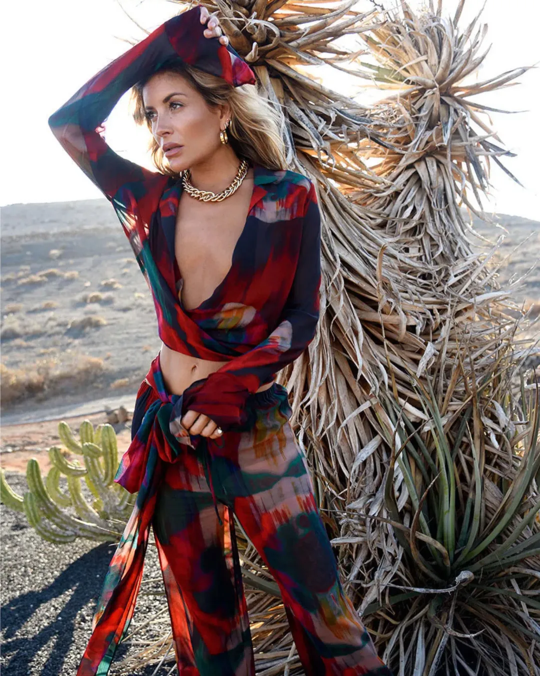 Rat & Boa Gemini Blouse Size M/UK10 and Roma Trousers Size L/UK12 Set Abstract Poppy Print for rent on The Volte - main image