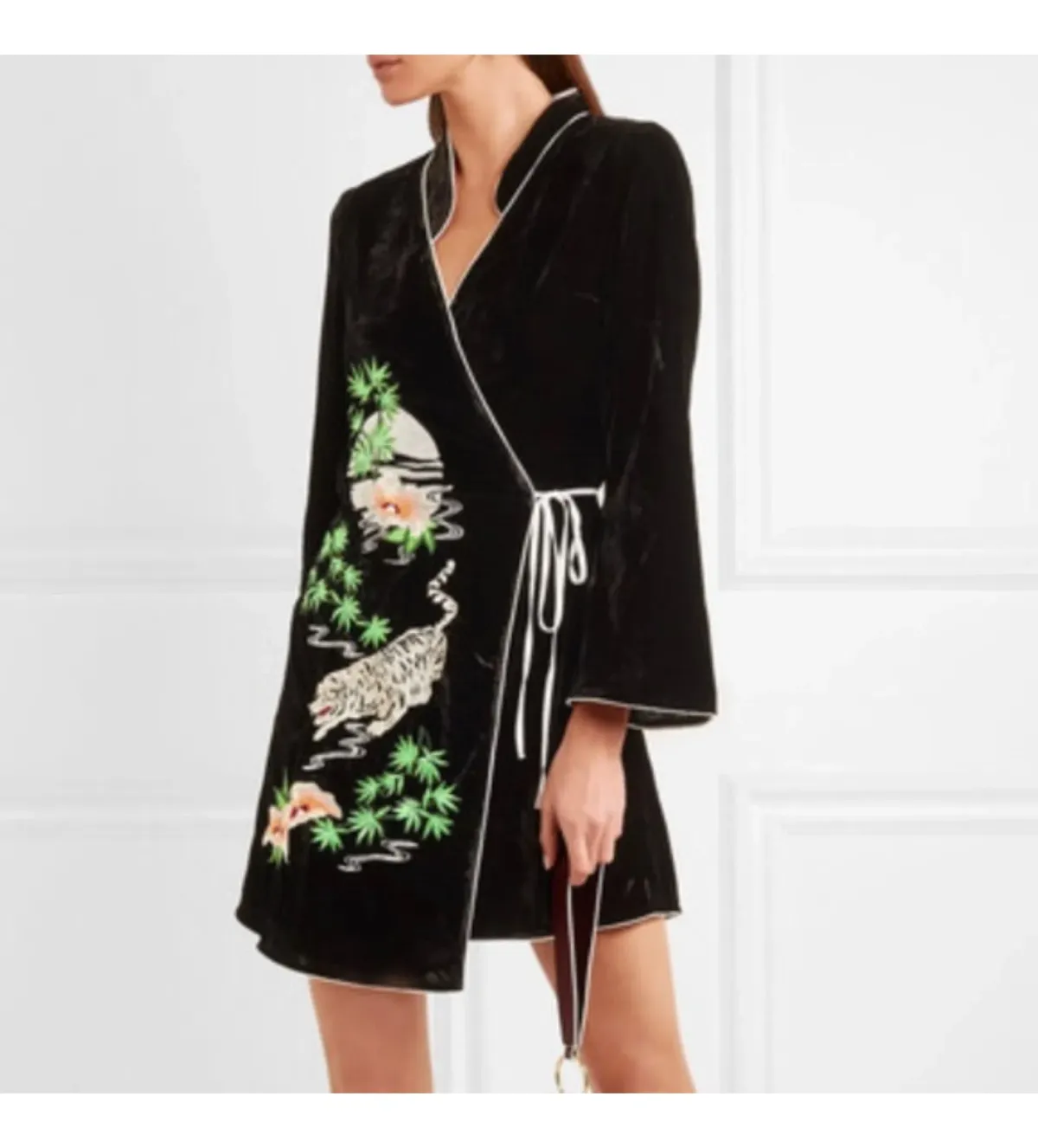 RIXO Iris Tiger Wrap Mini Dress Black Size UK 10 - Image 2