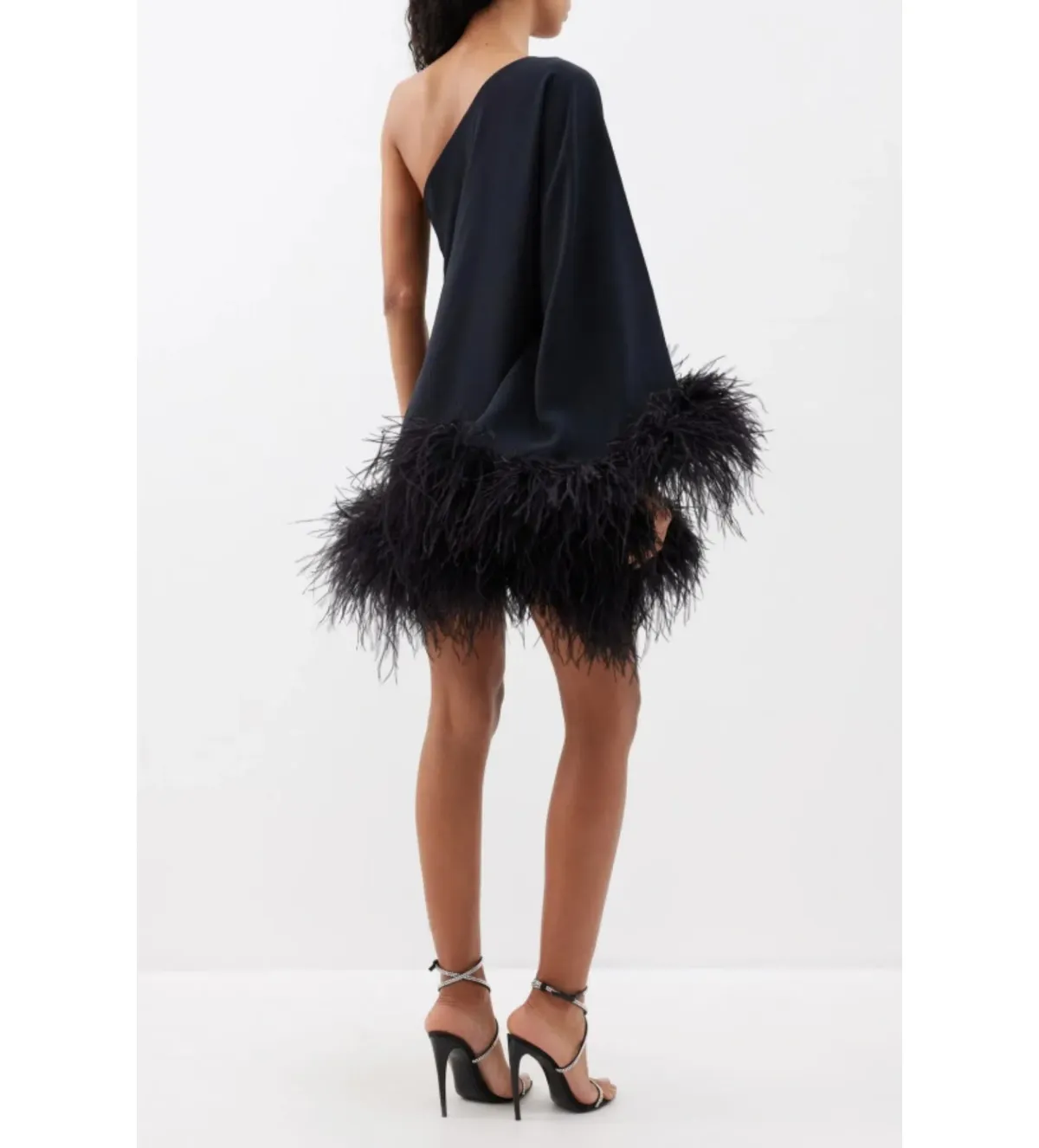 Taller Marmo Piccolo Ubud feather-trim one-shoulder Dress Black Size 8 - Image 4
