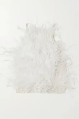 Cult Gaia Joey Open back Feather Embellished Crepe Top White Size UK 12 for rent on The Volte - image 4