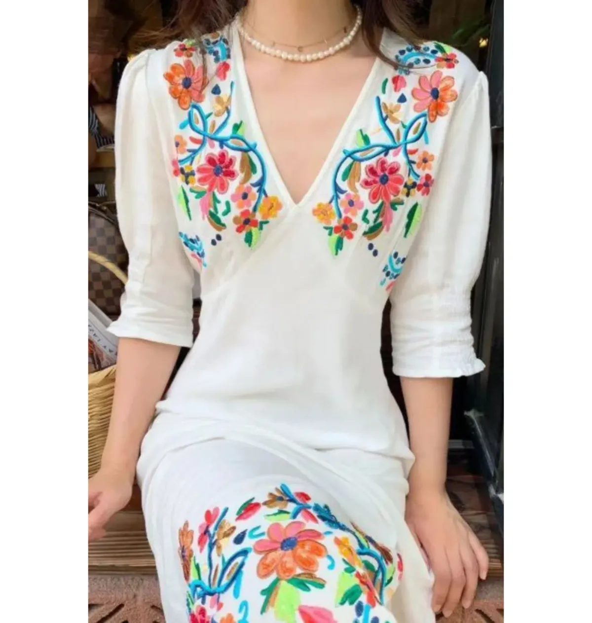 Rixo Carmen Embroidered Midi Dress Floral Size UK 12 - Image 4