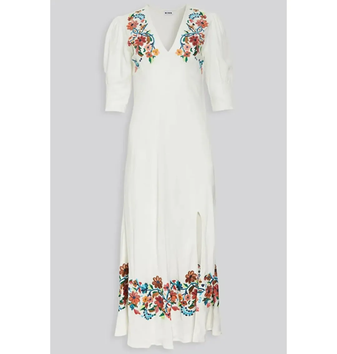 Rixo Carmen Embroidered Midi Dress Floral Size UK 12 for rent on The Volte - main image