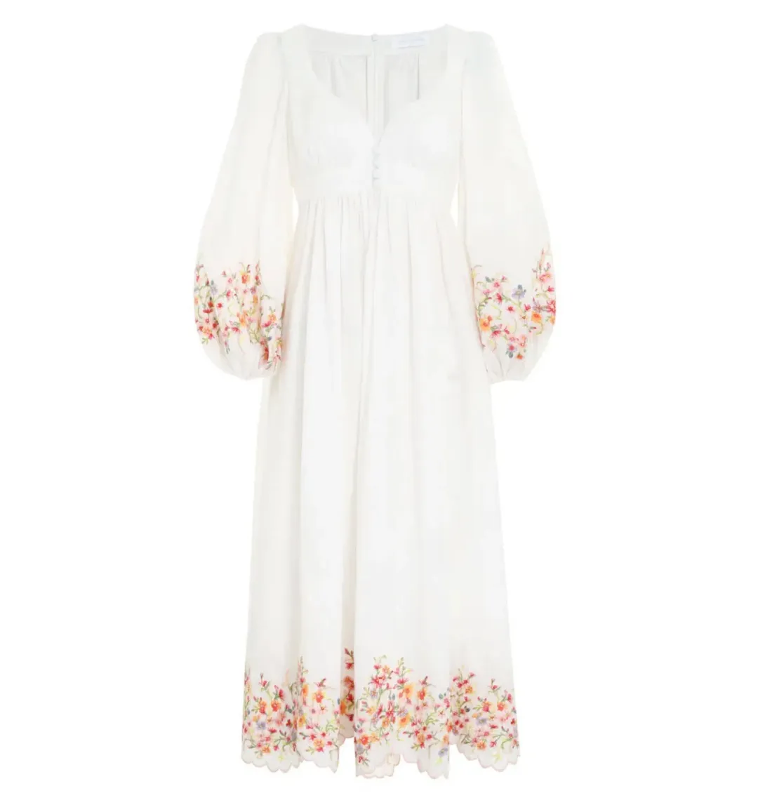 Zimmermann Mae Floral Embroidered Midi Dress White Floral Size 1 / UK 10 for rent on The Volte - main image