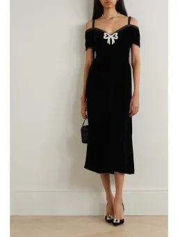 Saloni Clementine Embellished Velvet Midi Dress Black Size UK 12 for rent on The Volte - image 1