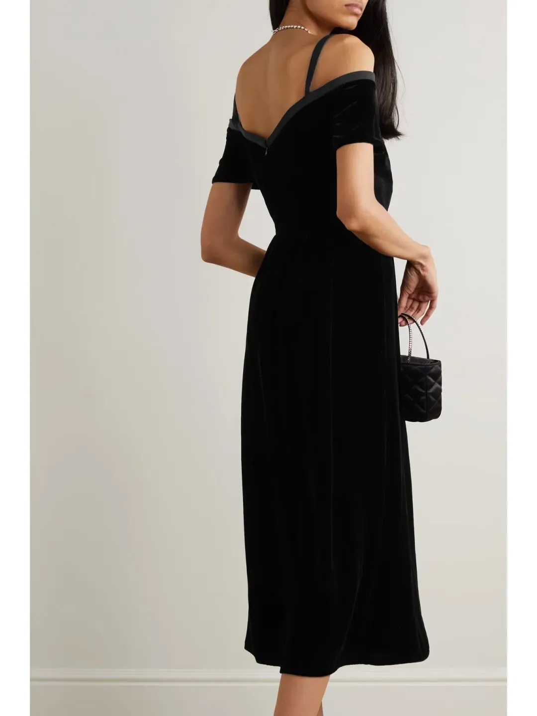 Saloni Clementine Embellished Velvet Midi Dress Black Size UK 12 for rent on The Volte - main image