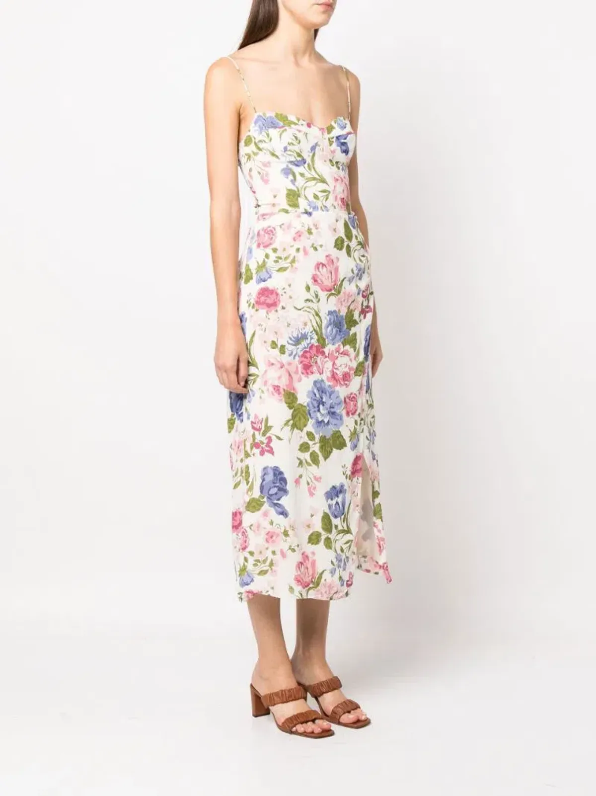 Reformation Kourtney Midi Dress White Floral Print Size UK 12 - Image 2