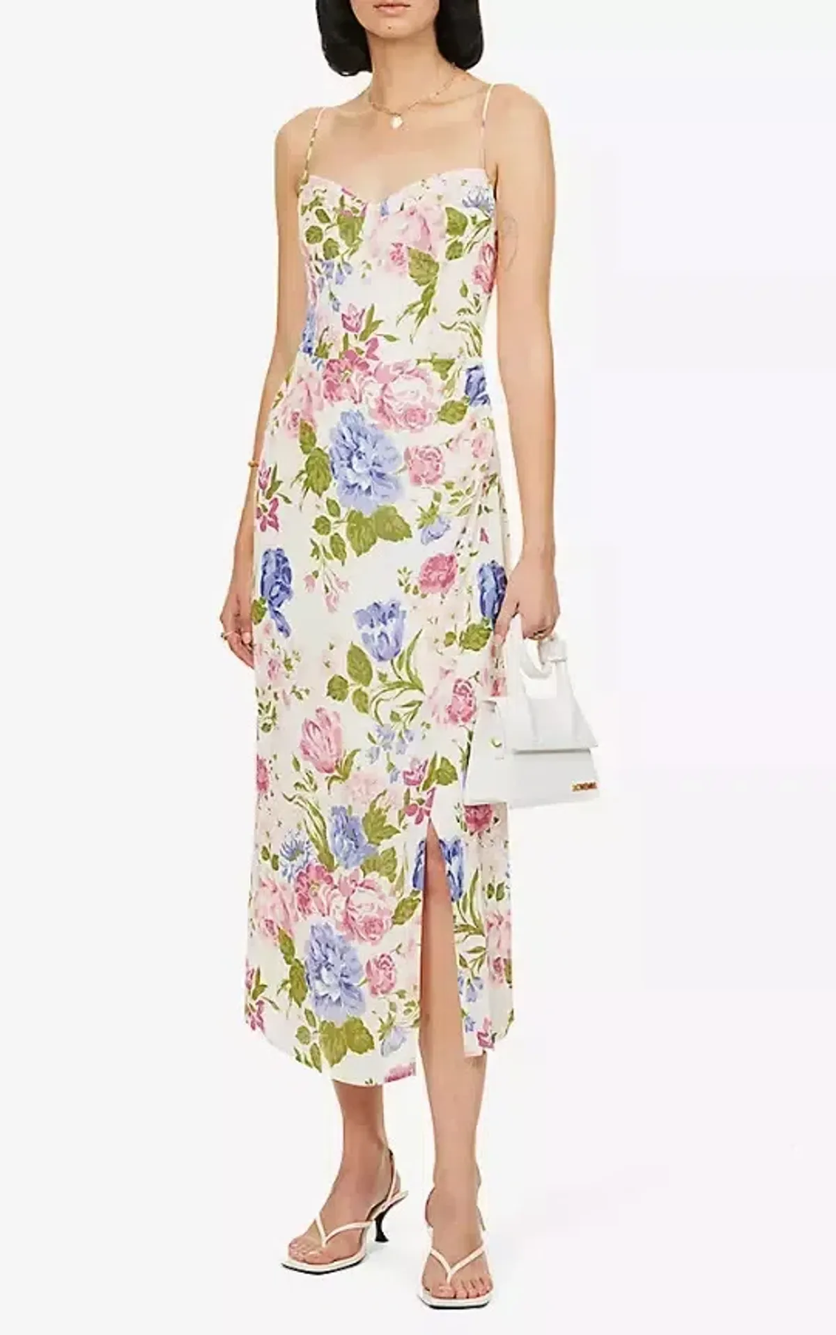 Reformation Kourtney Midi Dress White Floral Print Size UK 12 - Image 5