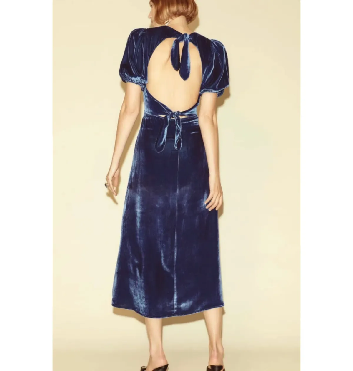 Reformation Livia Velvet Dress Blue Size UK 10 - Image 3