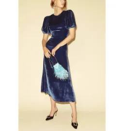 Reformation Livia Velvet Dress Blue Size UK 10 for rent on The Volte - image 1