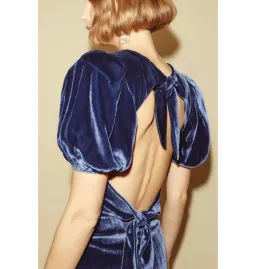 Reformation Livia Velvet Dress Blue Size UK 10 for rent on The Volte - image 4