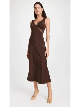 Reformation Provence Silk Midi Dress Cafe Brown Size M / UK 10 for rent on The Volte - image 1