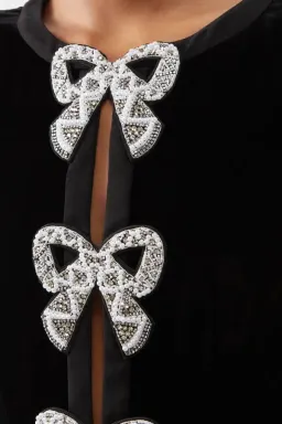 Saloni Camille Crystal Bow Jumpsuit Black Size UK 14 for rent on The Volte - image 4