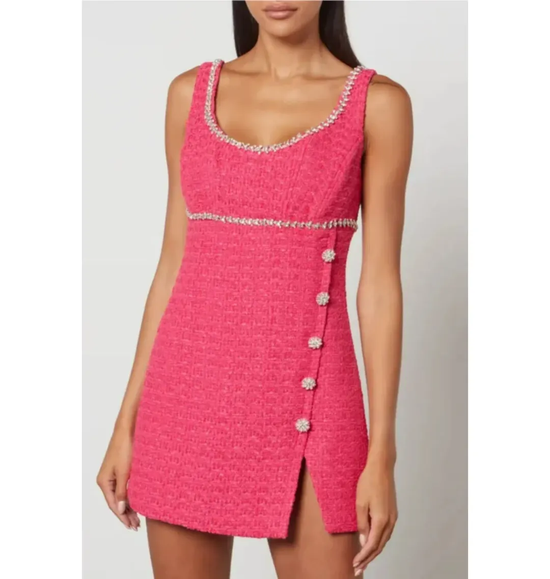 Self Portrait Boucle Mini Dress Hot Pink Size UK 12 for rent on The Volte - main image