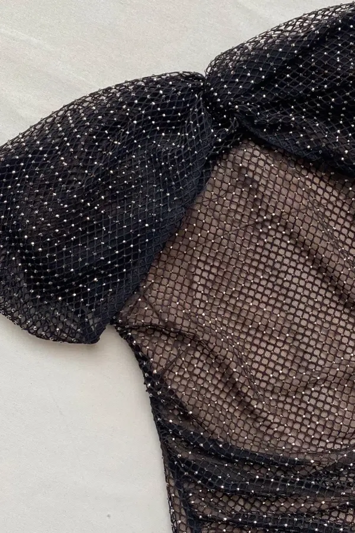 Self-Portrait Fishnet Crystal Off Shoulder Midi Dress Black Size UK 12 - Image 4