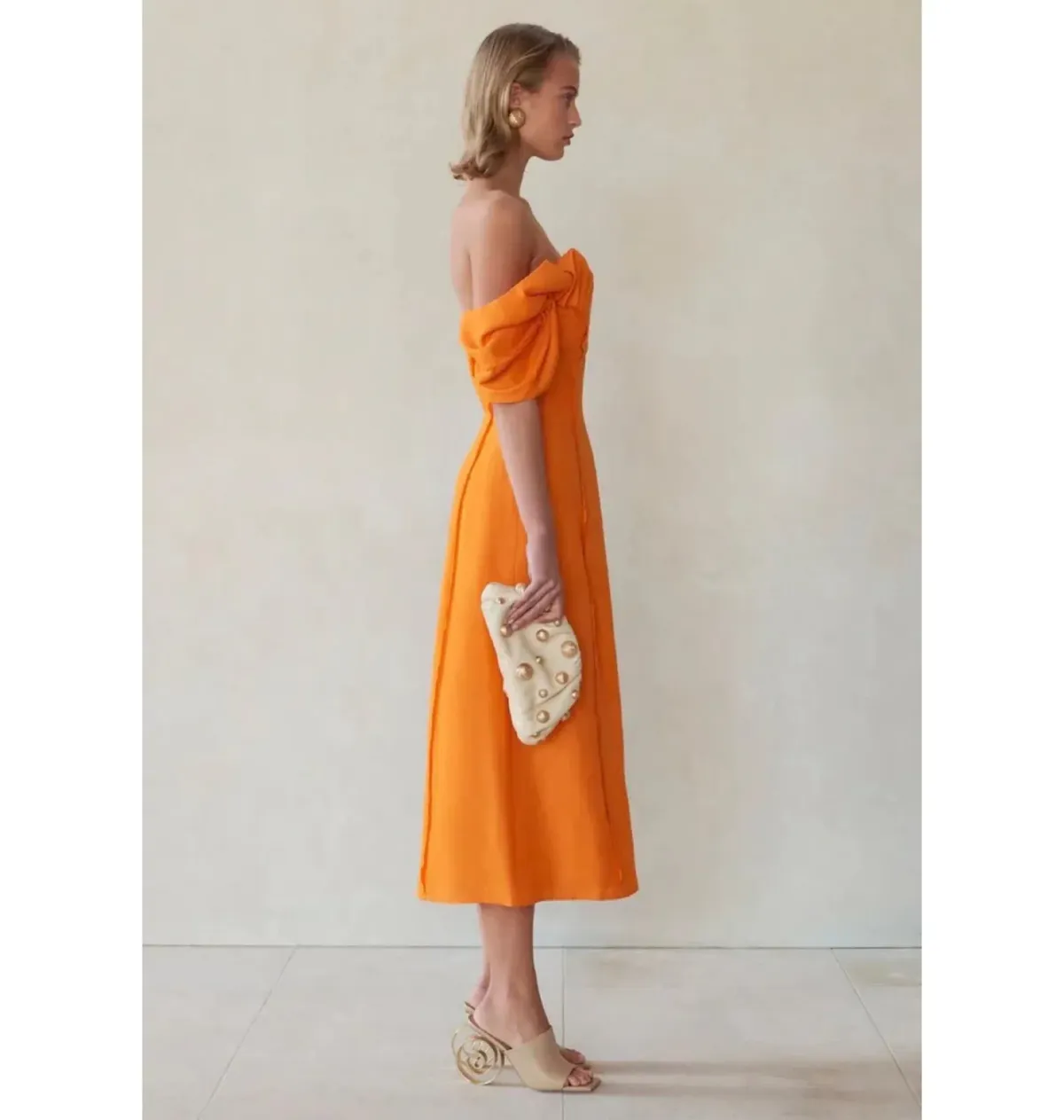 Cult Gaia Muna Off Shoulder Midi Dress Orange Size UK 12 - Image 2