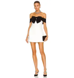 Self Portrait Off Shoulder Bow Dress in Monochrome Size UK 12 for rent on The Volte - image 1