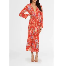 Rixo Mel Open Back Dress Red Print Size UK 10 for rent on The Volte - image 1