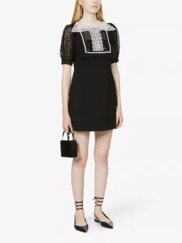 Self Portrait Diamante Bib Front Collared Mini Dress Black Size UK 12 for rent on The Volte - image 2