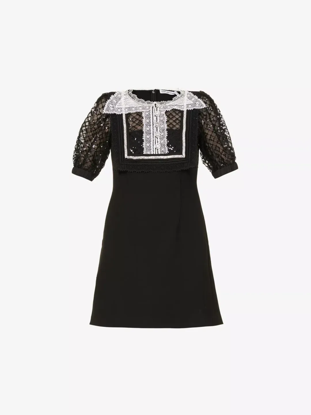 Self Portrait Diamante Bib Front Collared Mini Dress Black Size UK 12 for rent on The Volte - main image