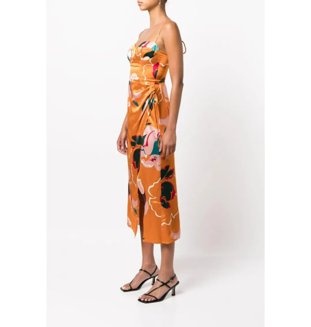 Reformation Marguerite Flambe dress Orange Floral Size UK 12 for rent on The Volte - main image