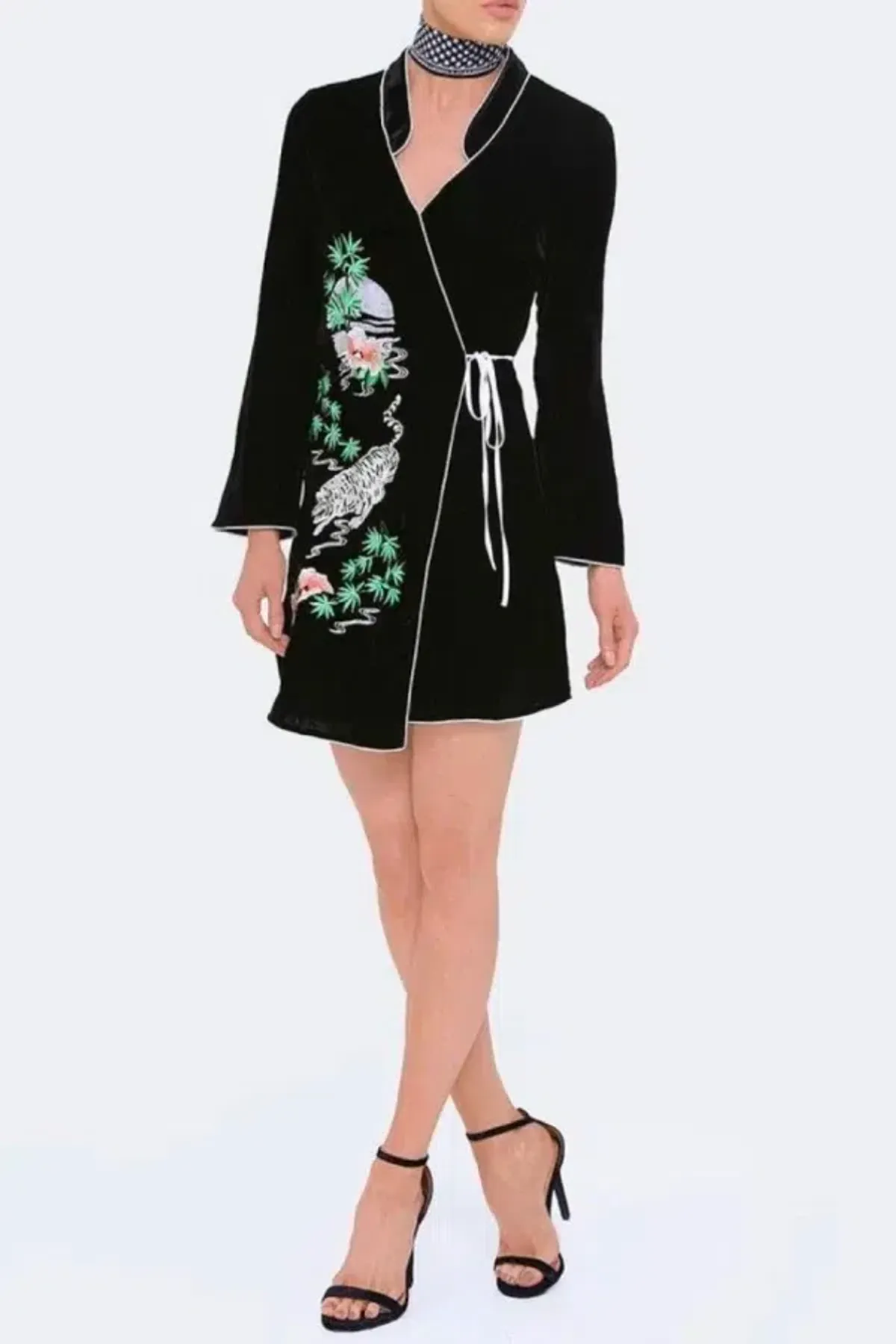 RIXO Iris Tiger Velvet Mini Dress Black Size UK 10 - Image 1