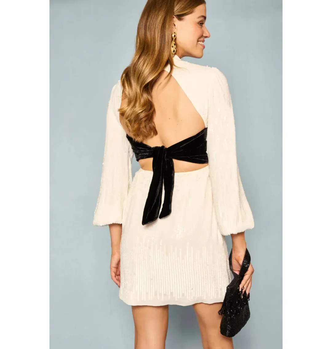 Rixo Lara Sequinned Mini Dress in Ivory Sequin Size UK 12 for rent on The Volte - main image