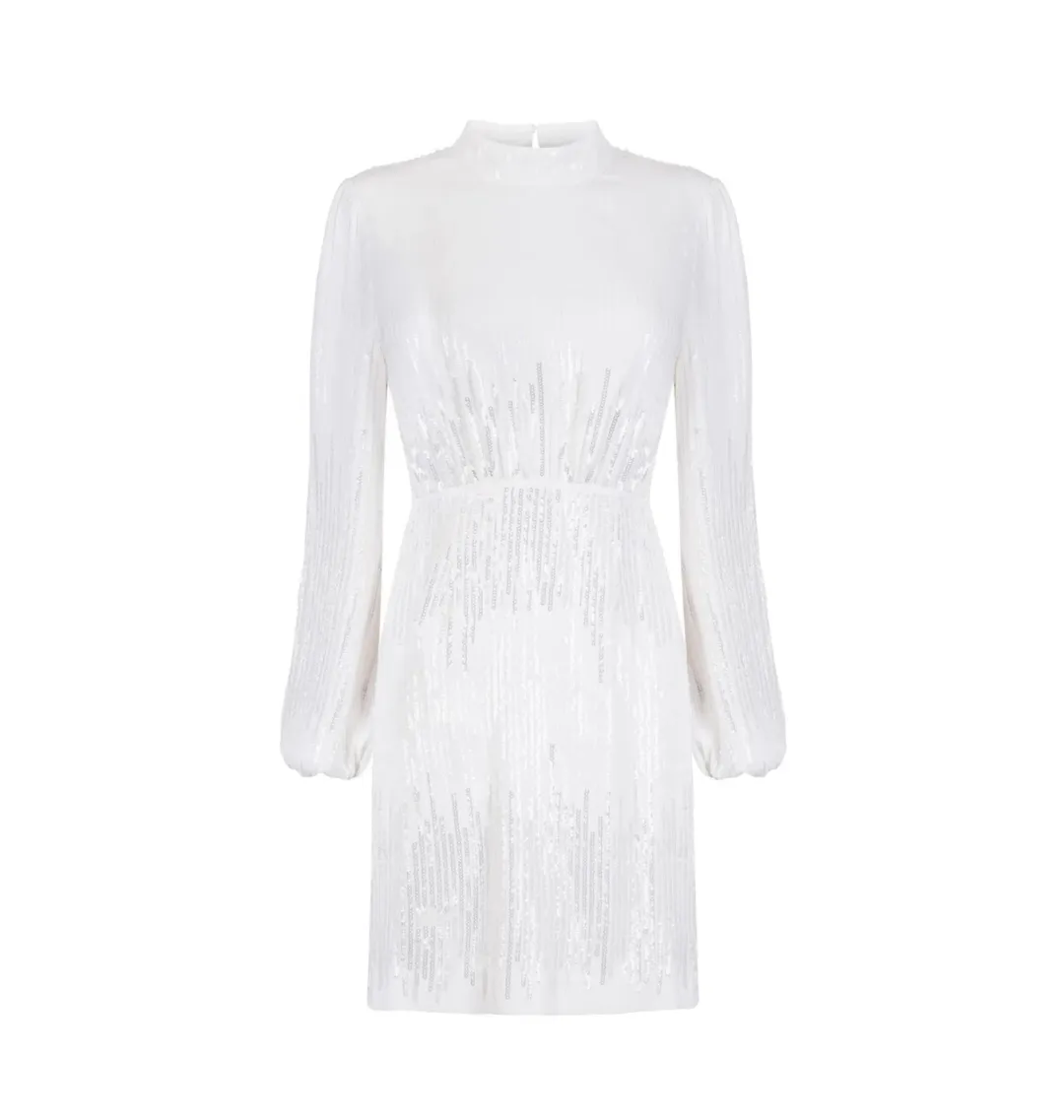 Rixo Lara Sequinned Mini Dress in Ivory Sequin Size UK 12 for rent on The Volte - main image