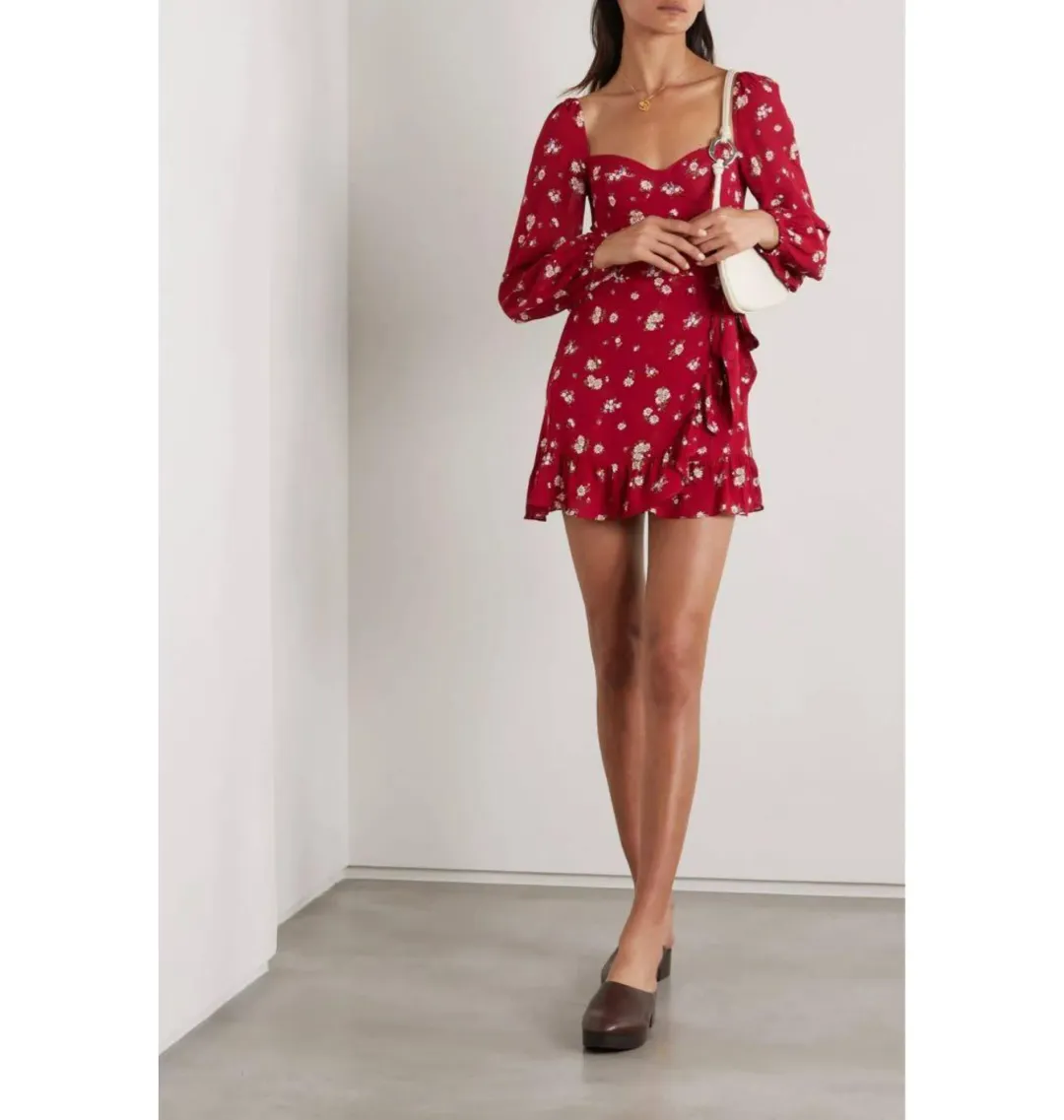 Reformation Cammi Mini Dress Red Floral Size UK 12 for rent on The Volte - main image