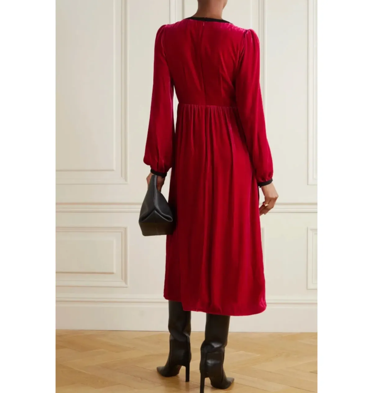 Saloni Camille Velvet Bow Dress Red Size UK 12 - Image 2