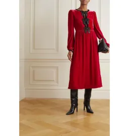 Saloni Camille Velvet Bow Dress Red Size UK 12 for rent on The Volte - image 1