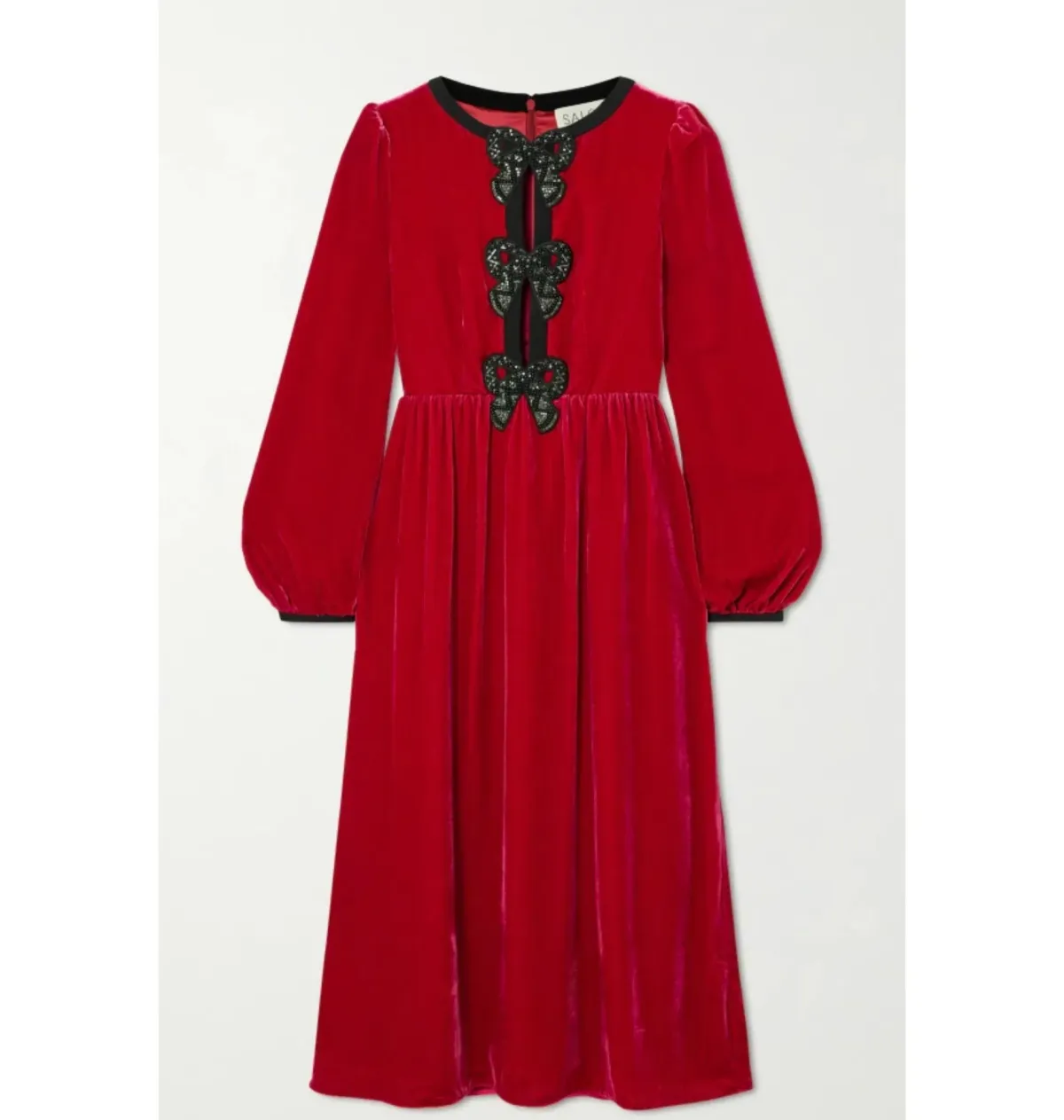 Saloni Camille Velvet Bow Dress Red Size UK 12 - Image 3