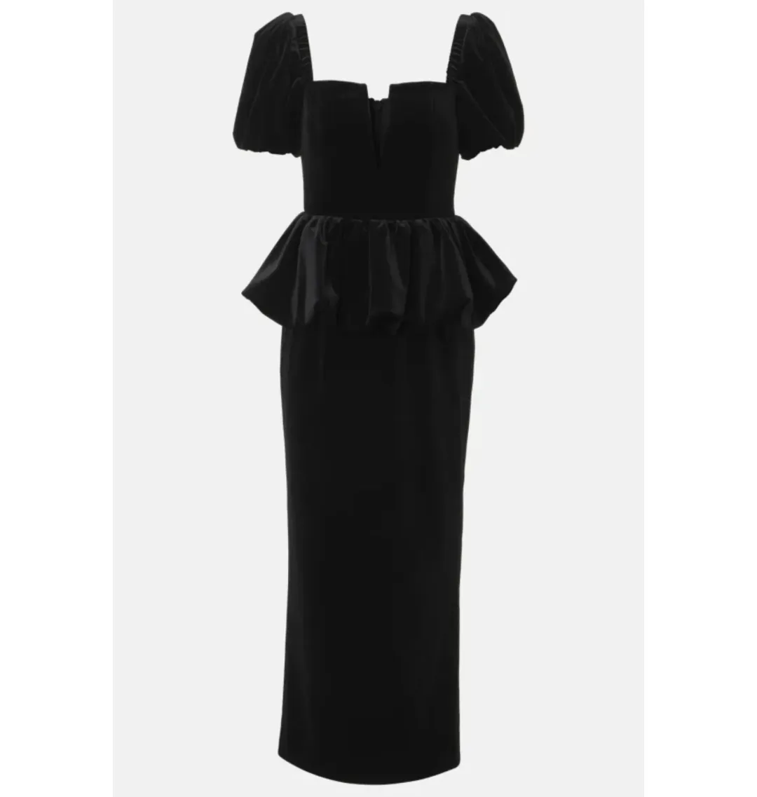 Self Portrait Peplum Velvet Puff Sleeve Dress Black Size UK 10 for rent on The Volte - main image