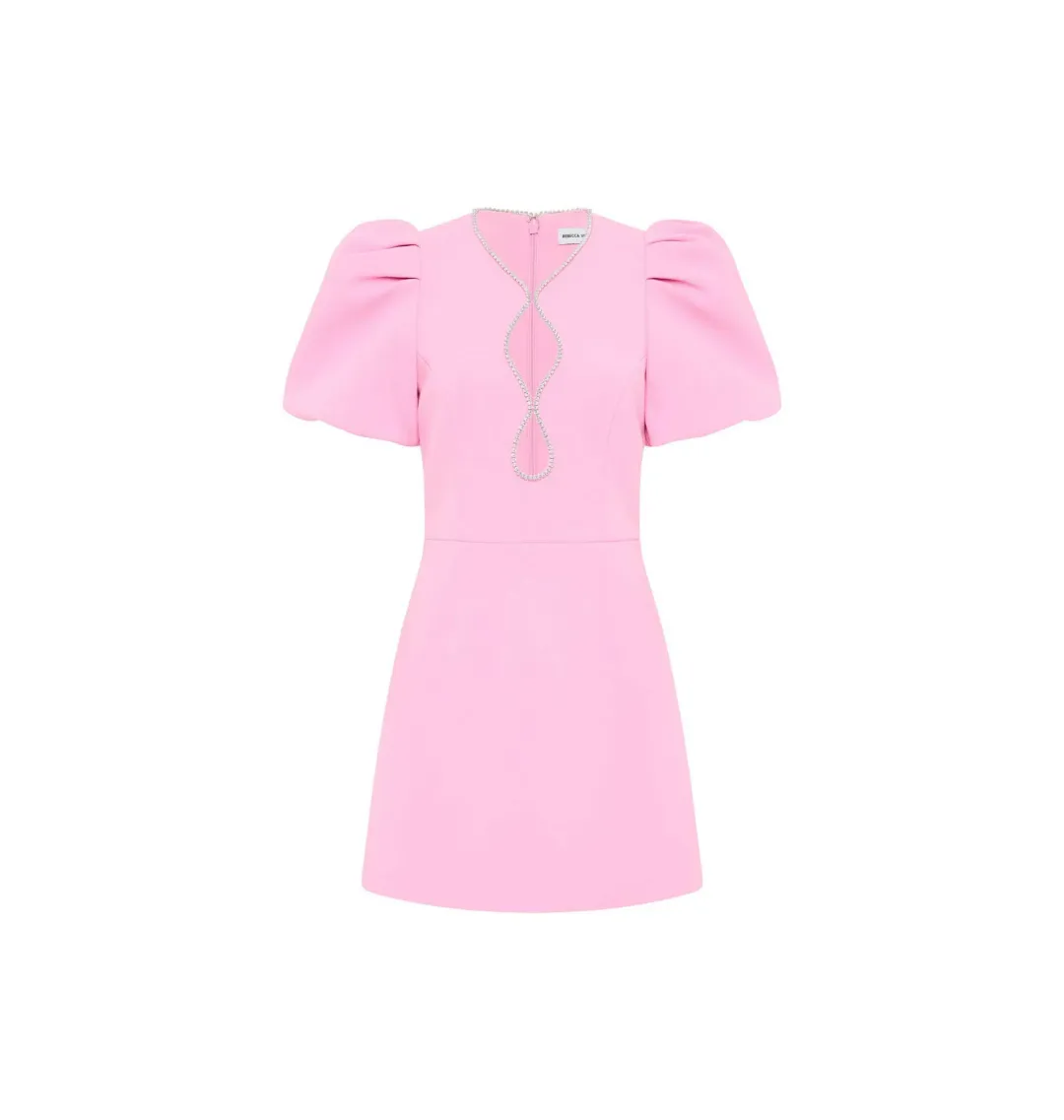 Rebecca Vallance Karina Puff Sleeve Mini Dress Pink Size UK 8 for rent on The Volte - main image