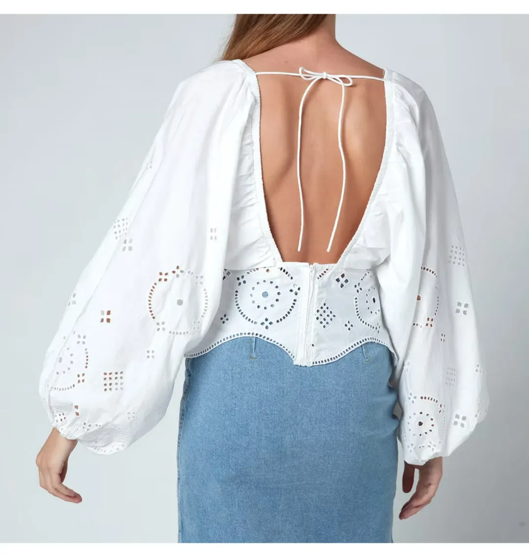 Ganni Broderie Anglais Blouse White Size UK 10 for rent on The Volte - main image