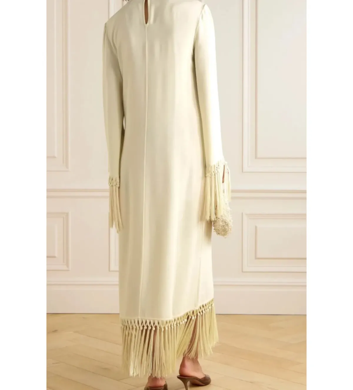 Taller Marmo Claudia Venti Fringed Dress Cream Size 10 - Image 3