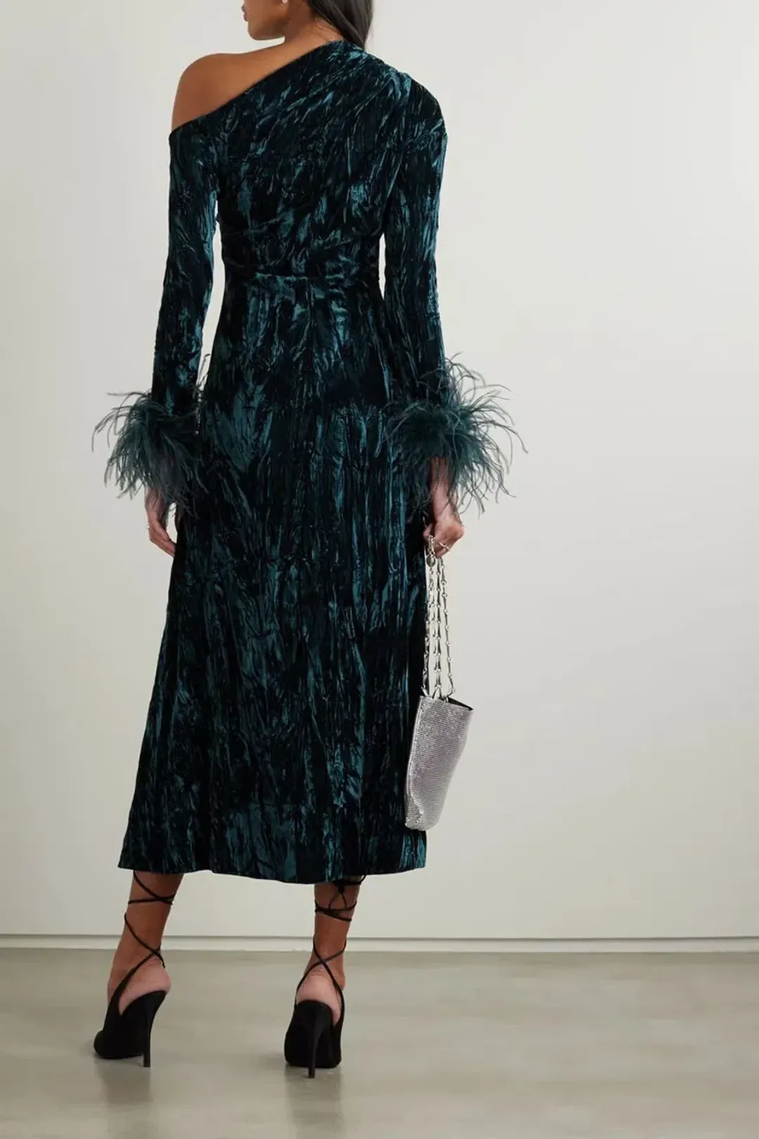 16Arlington Adelaide Velvet Feather Midi Dress Teal Size UK 12 for rent on The Volte - main image