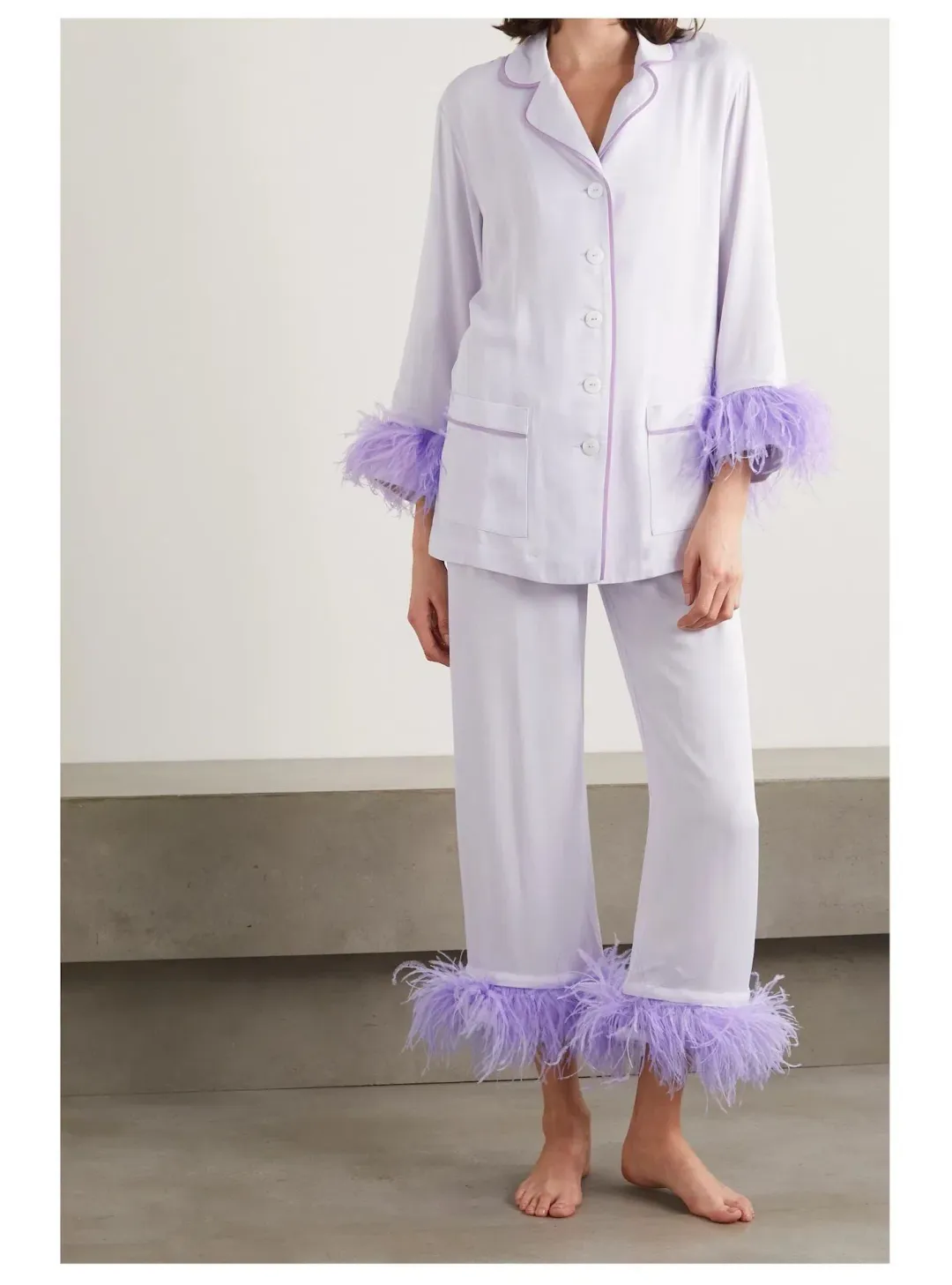 Sleeper Party Double Feather Trimmed Pyjama Set Lilac Size UK 10 for rent on The Volte - main image