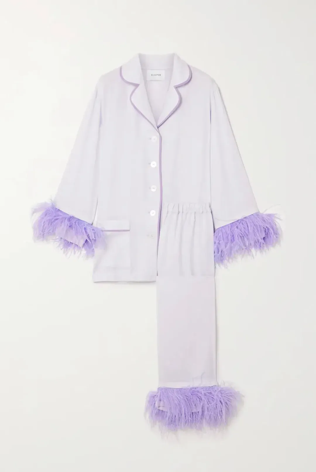 Sleeper Party Double Feather Trimmed Pyjama Set Lilac Size UK 10 for rent on The Volte - main image