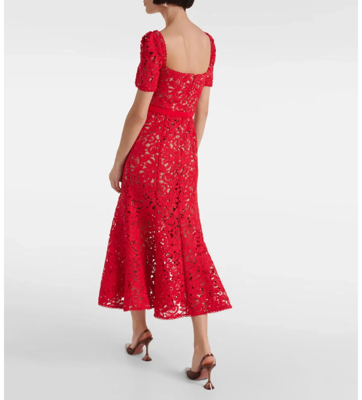 Self-portrait Belted Lace Midi Dress Red Size 8 - Image 2