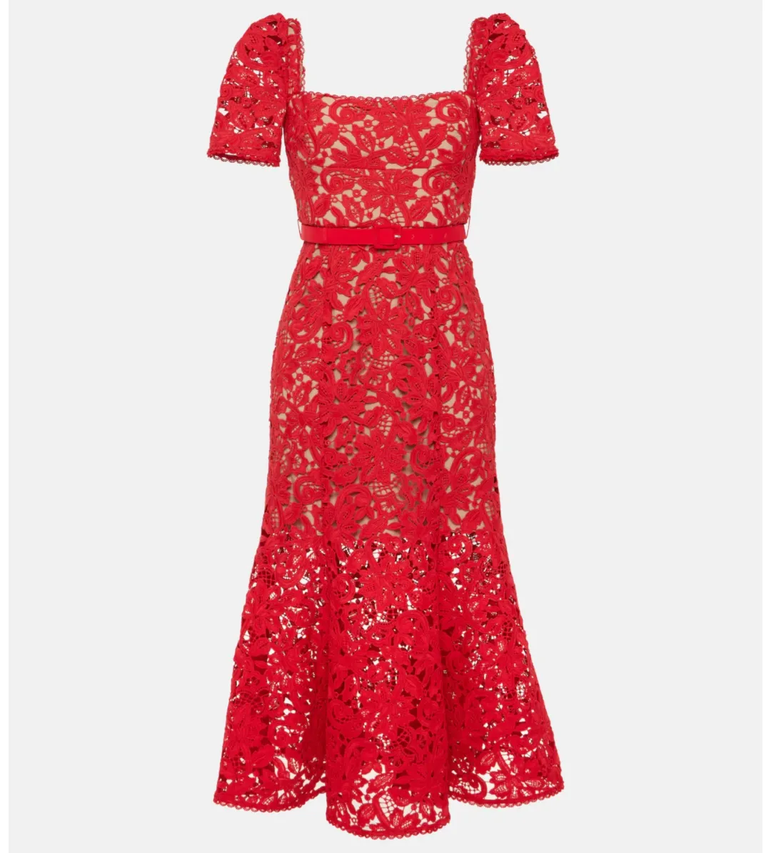 Self-portrait Belted Lace Midi Dress Red Size 8 for rent on The Volte - main image